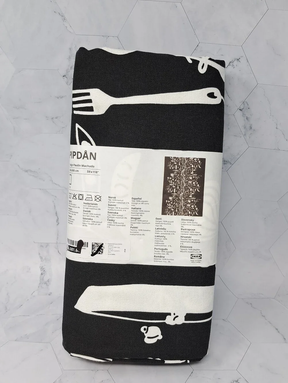 IKEA PIPDAN Pre Cut Fabric, Black  White 118x59